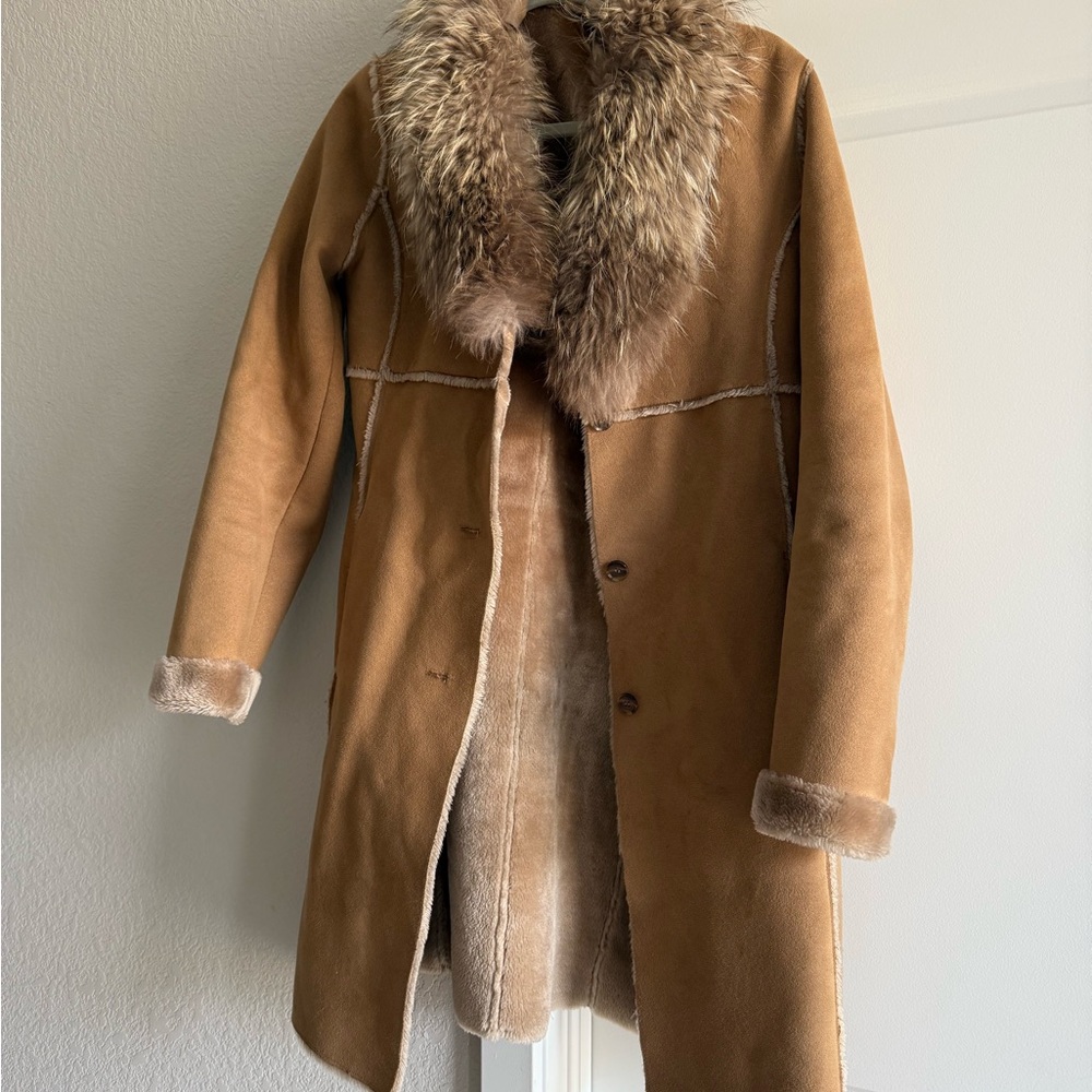 Brown Faux Fur Trimmed Coat